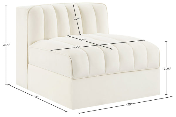 Meridian Furniture Rummi Channel Tufted Velvet Modular Chair for Modern and Contemporary Living Rooms Cream Armless 660Cream-Armless