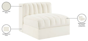 Meridian Furniture Rummi Channel Tufted Velvet Modular Chair for Modern and Contemporary Living Rooms Cream Armless 660Cream-Armless