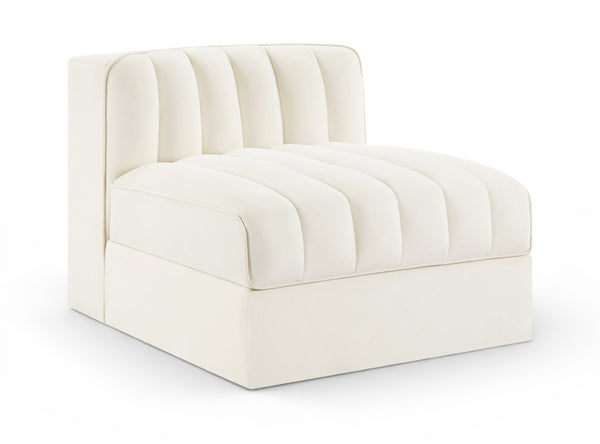 Meridian Furniture Rummi Channel Tufted Velvet Modular Chair for Modern and Contemporary Living Rooms Cream Armless 660Cream-Armless