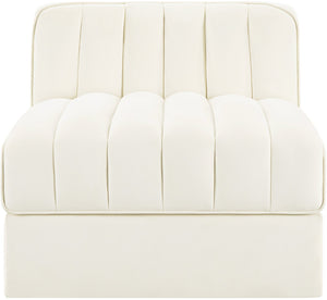 Meridian Furniture Rummi Channel Tufted Velvet Modular Chair for Modern and Contemporary Living Rooms Cream Armless 660Cream-Armless