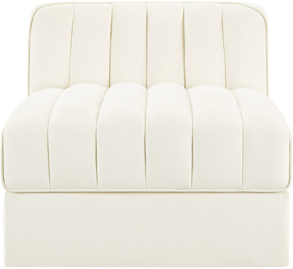 Meridian Furniture Rummi Channel Tufted Velvet Modular Chair for Modern and Contemporary Living Rooms Cream Armless 660Cream-Armless