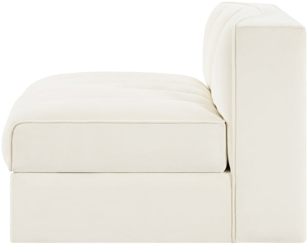 Meridian Furniture Rummi Channel Tufted Velvet Modular Chair for Modern and Contemporary Living Rooms Cream Armless 660Cream-Armless