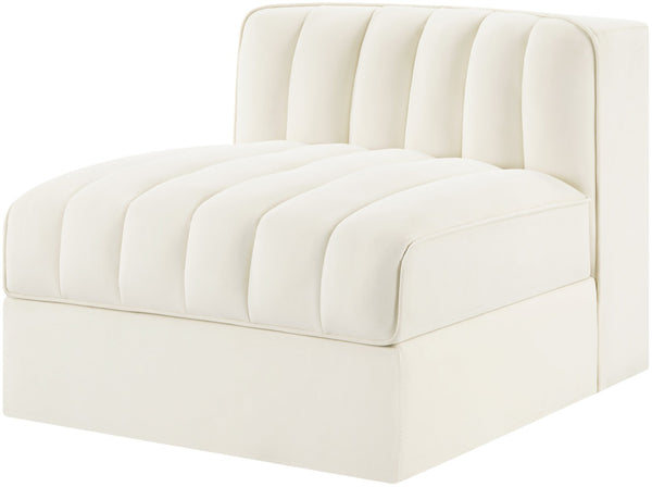 Meridian Furniture Rummi Channel Tufted Velvet Modular Chair for Modern and Contemporary Living Rooms Cream Armless 660Cream-Armless
