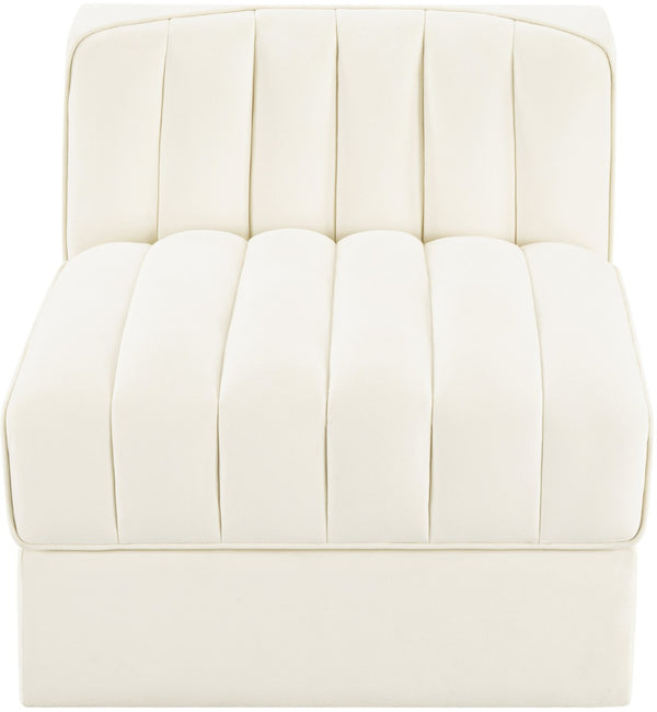 Meridian Furniture Rummi Channel Tufted Velvet Modular Chair for Modern and Contemporary Living Rooms Cream Armless 660Cream-Armless