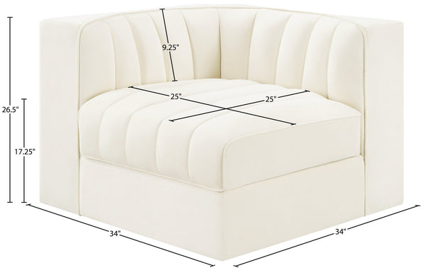 Meridian Furniture Rummi Channel Tufted Velvet Modular Chair for Modern and Contemporary Living Rooms Cream Corner 660Cream-Corner