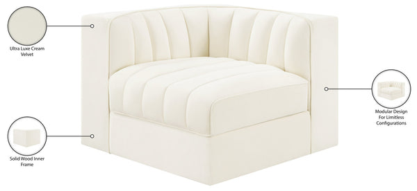 Meridian Furniture Rummi Channel Tufted Velvet Modular Chair for Modern and Contemporary Living Rooms Cream Corner 660Cream-Corner