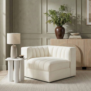 Meridian Furniture Rummi Channel Tufted Velvet Modular Chair for Modern and Contemporary Living Rooms Cream Corner 660Cream-Corner