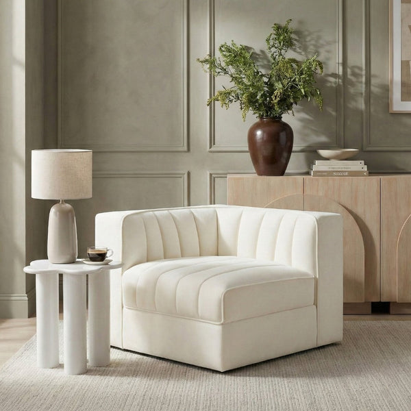 Meridian Furniture Rummi Channel Tufted Velvet Modular Chair for Modern and Contemporary Living Rooms Cream Corner 660Cream-Corner