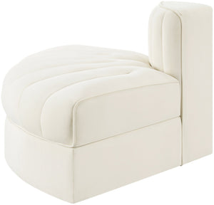 Meridian Furniture Rummi Channel Tufted Modular Accent Chair in Stain Resistant Performance Velvet for Living Room Cream 660Cream-RC