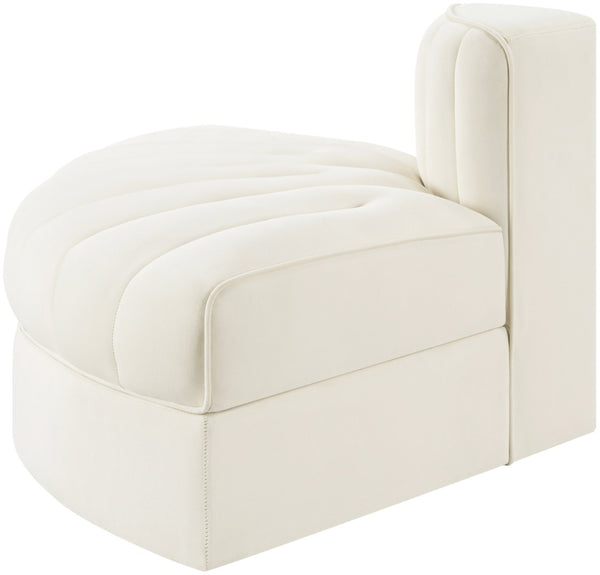 Meridian Furniture Rummi Channel Tufted Modular Accent Chair in Stain Resistant Performance Velvet for Living Room Cream 660Cream-RC