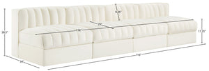 Meridian Furniture Rummi Four Piece Modular Sofa Channel Tufted Cream Velvet for Modern Living Rooms 660Cream-S116