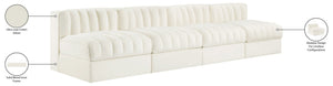 Meridian Furniture Rummi Four Piece Modular Sofa Channel Tufted Cream Velvet for Modern Living Rooms 660Cream-S116