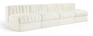 Meridian Furniture Rummi Four Piece Modular Sofa Channel Tufted Cream Velvet for Modern Living Rooms 660Cream-S116