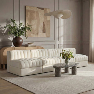 Meridian Furniture Rummi Four Piece Modular Sofa Channel Tufted Cream Velvet for Modern Living Rooms 660Cream-S116