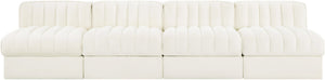Meridian Furniture Rummi Four Piece Modular Sofa Channel Tufted Cream Velvet for Modern Living Rooms 660Cream-S116