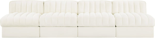 Meridian Furniture Rummi Four Piece Modular Sofa Channel Tufted Cream Velvet for Modern Living Rooms 660Cream-S116