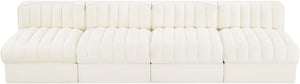 Meridian Furniture Rummi Four Piece Modular Sofa Channel Tufted Cream Velvet for Modern Living Rooms 660Cream-S116