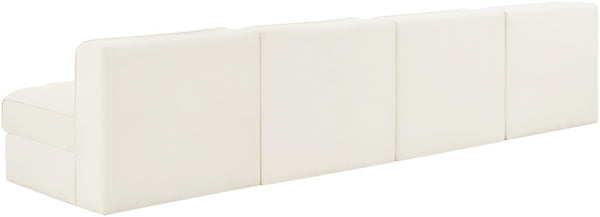 Meridian Furniture Rummi Four Piece Modular Sofa Channel Tufted Cream Velvet for Modern Living Rooms 660Cream-S116