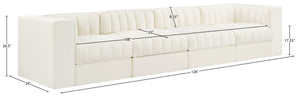 Meridian Furniture Rummi Four Piece Modular Sofa Cream Velvet Channel Tufted Low Profile Living Room 660Cream-S126