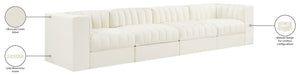 Meridian Furniture Rummi Four Piece Modular Sofa Cream Velvet Channel Tufted Low Profile Living Room 660Cream-S126