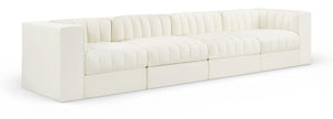 Meridian Furniture Rummi Four Piece Modular Sofa Cream Velvet Channel Tufted Low Profile Living Room 660Cream-S126