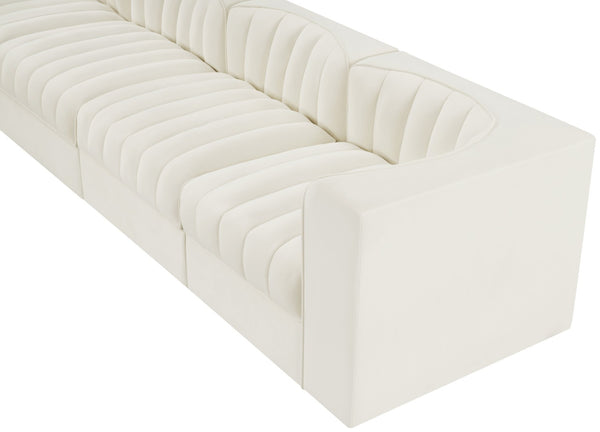 Meridian Furniture Rummi Four Piece Modular Sofa Cream Velvet Channel Tufted Low Profile Living Room 660Cream-S126