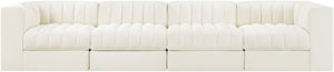 Meridian Furniture Rummi Four Piece Modular Sofa Cream Velvet Channel Tufted Low Profile Living Room 660Cream-S126