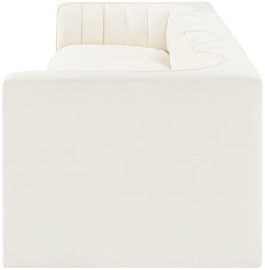 Meridian Furniture Rummi Four Piece Modular Sofa Cream Velvet Channel Tufted Low Profile Living Room 660Cream-S126
