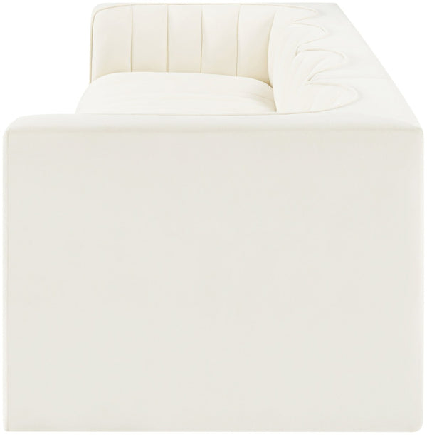 Meridian Furniture Rummi Four Piece Modular Sofa Cream Velvet Channel Tufted Low Profile Living Room 660Cream-S126