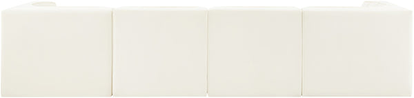 Meridian Furniture Rummi Four Piece Modular Sofa Cream Velvet Channel Tufted Low Profile Living Room 660Cream-S126
