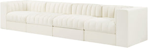Meridian Furniture Rummi Four Piece Modular Sofa Cream Velvet Channel Tufted Low Profile Living Room 660Cream-S126