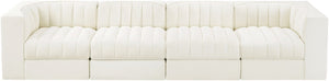 Meridian Furniture Rummi Four Piece Modular Sofa Cream Velvet Channel Tufted Low Profile Living Room 660Cream-S126