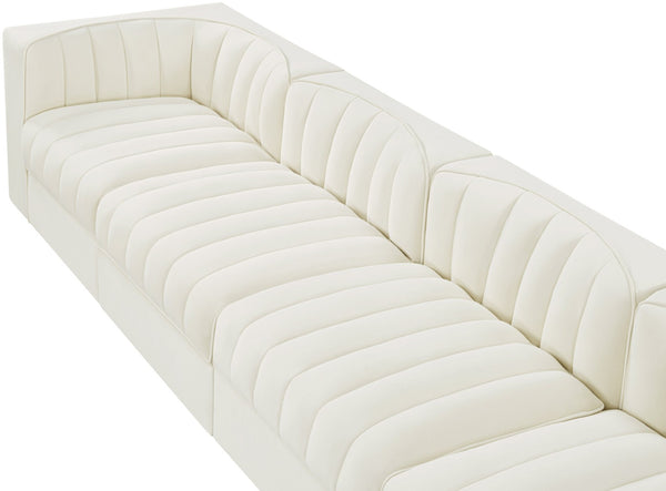 Meridian Furniture Rummi Four Piece Modular Sofa Cream Velvet Channel Tufted Low Profile Living Room 660Cream-S126