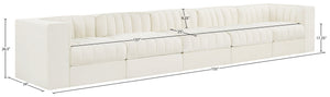 Meridian Furniture Rummi Five Piece Channel Tufted Modular Sofa in Stain Resistant Cream Velvet 660Cream-S155