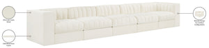Meridian Furniture Rummi Five Piece Channel Tufted Modular Sofa in Stain Resistant Cream Velvet 660Cream-S155
