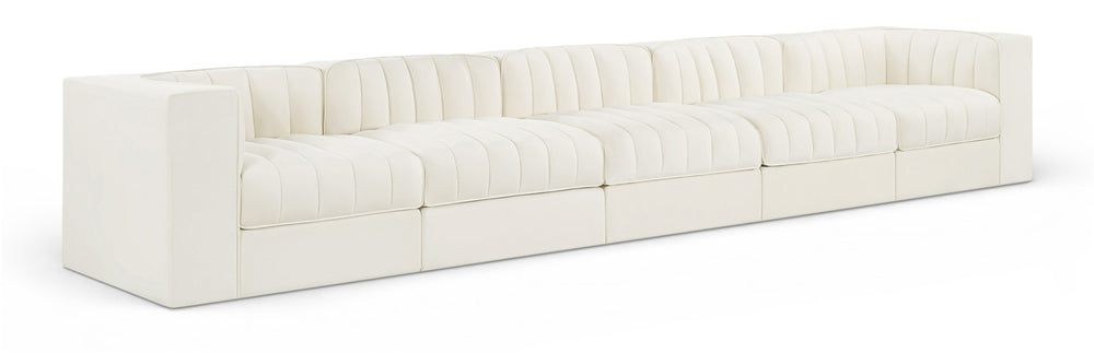 Meridian Furniture Rummi Five Piece Channel Tufted Modular Sofa in Stain Resistant Cream Velvet 660Cream-S155