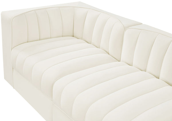Meridian Furniture Rummi Five Piece Channel Tufted Modular Sofa in Stain Resistant Cream Velvet 660Cream-S155