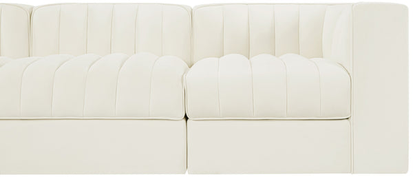 Meridian Furniture Rummi Five Piece Channel Tufted Modular Sofa in Stain Resistant Cream Velvet 660Cream-S155