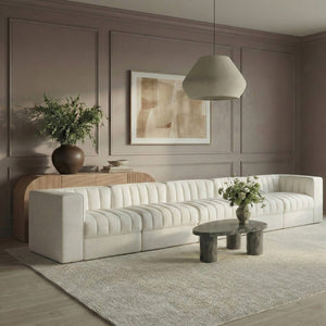 Meridian Furniture Rummi Five Piece Channel Tufted Modular Sofa in Stain Resistant Cream Velvet 660Cream-S155