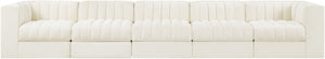 Meridian Furniture Rummi Five Piece Channel Tufted Modular Sofa in Stain Resistant Cream Velvet 660Cream-S155