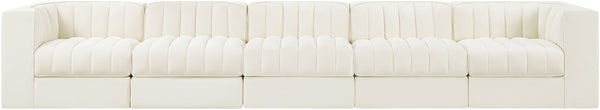 Meridian Furniture Rummi Five Piece Channel Tufted Modular Sofa in Stain Resistant Cream Velvet 660Cream-S155