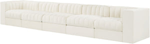 Meridian Furniture Rummi Five Piece Channel Tufted Modular Sofa in Stain Resistant Cream Velvet 660Cream-S155