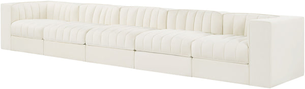 Meridian Furniture Rummi Five Piece Channel Tufted Modular Sofa in Stain Resistant Cream Velvet 660Cream-S155