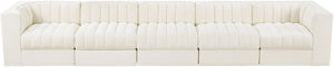 Meridian Furniture Rummi Five Piece Channel Tufted Modular Sofa in Stain Resistant Cream Velvet 660Cream-S155