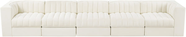 Meridian Furniture Rummi Five Piece Channel Tufted Modular Sofa in Stain Resistant Cream Velvet 660Cream-S155