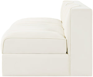 Meridian Furniture Rummi Channel Tufted Modular Loveseat in Stain Resistant Performance Velvet for Modern Living Cream 58 inches 660Cream-S58