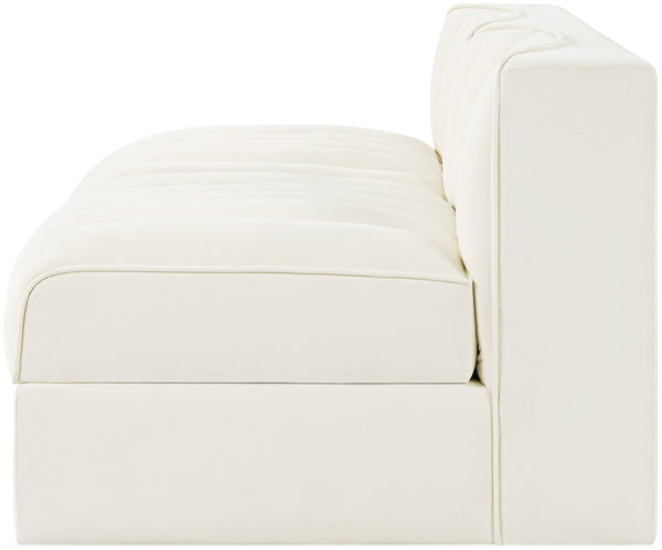 Meridian Furniture Rummi Channel Tufted Modular Loveseat in Stain Resistant Performance Velvet for Modern Living Cream 58 inches 660Cream-S58