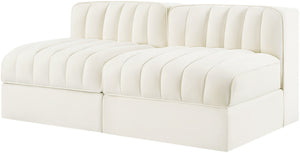 Meridian Furniture Rummi Channel Tufted Modular Loveseat in Stain Resistant Performance Velvet for Modern Living Cream 58 inches 660Cream-S58