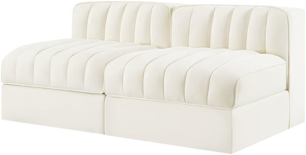 Meridian Furniture Rummi Channel Tufted Modular Loveseat in Stain Resistant Performance Velvet for Modern Living Cream 58 inches 660Cream-S58