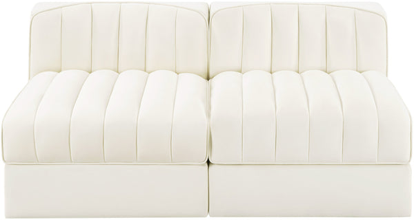 Meridian Furniture Rummi Channel Tufted Modular Loveseat in Stain Resistant Performance Velvet for Modern Living Cream 58 inches 660Cream-S58